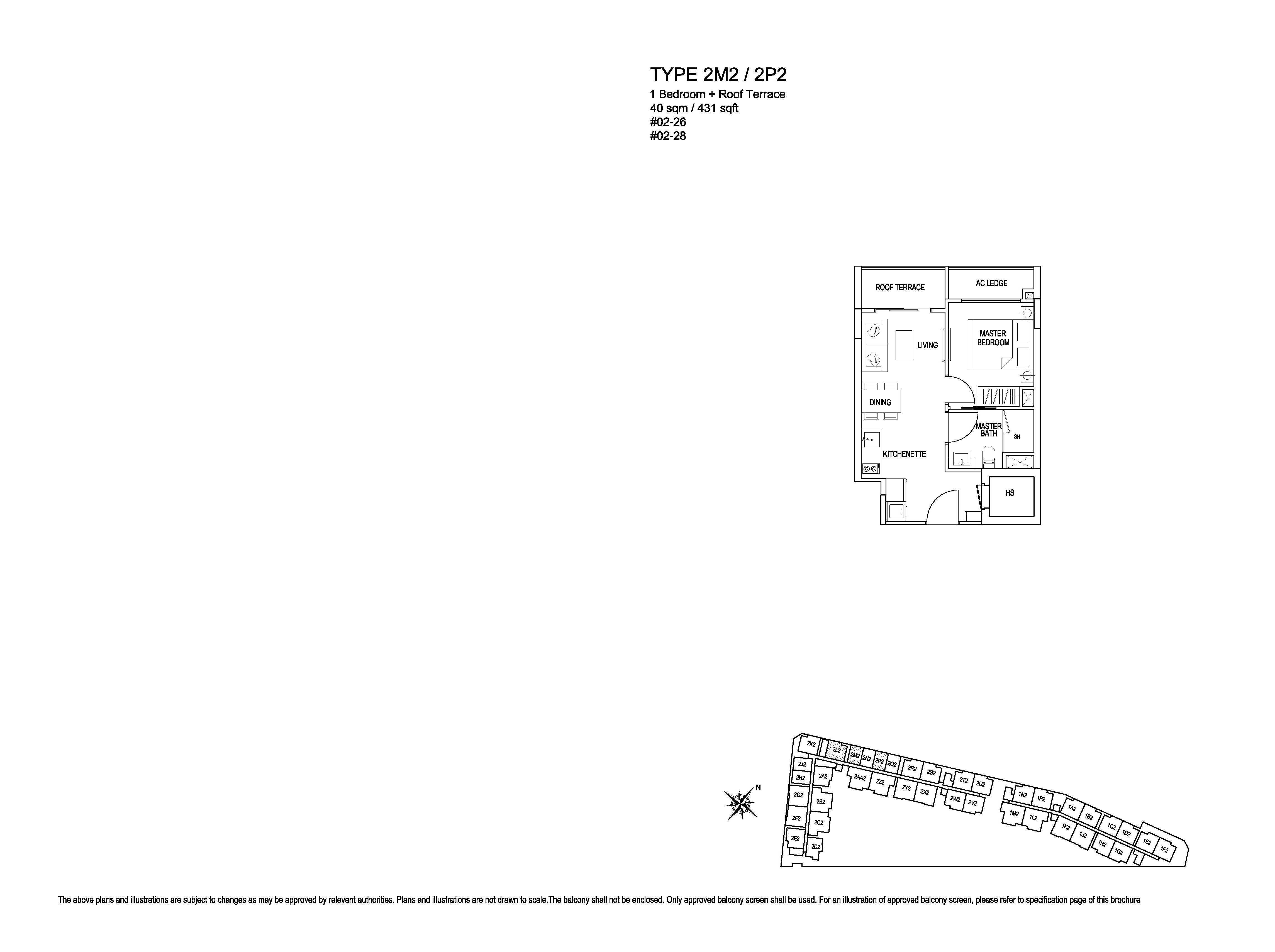 Kensington Square 1 Bedroom Floor Plans Type 2M2/2P2