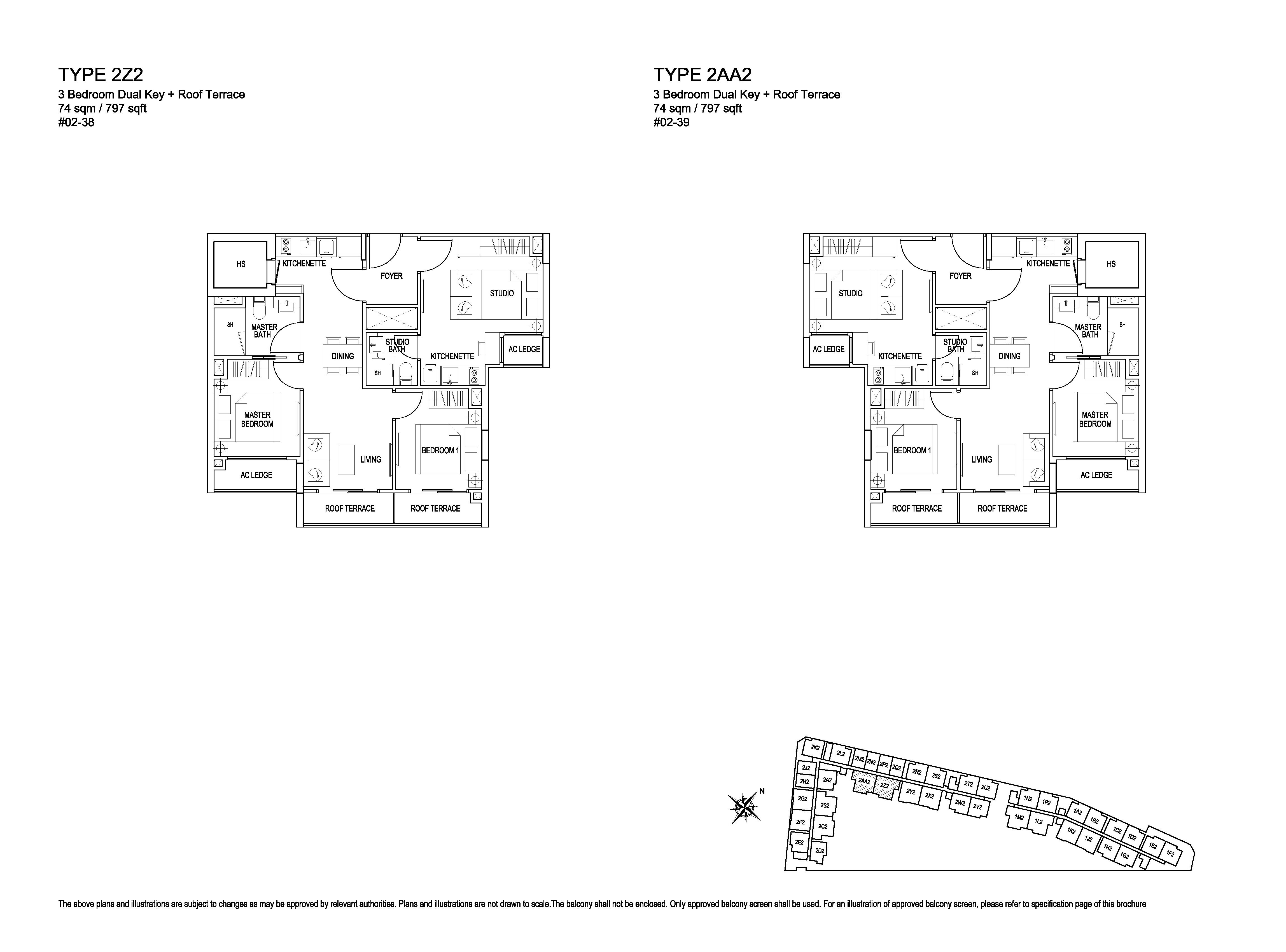 Kensington Square 3 Bedroom Dual Key Floor Plans Type 2Z2, 2AA2
