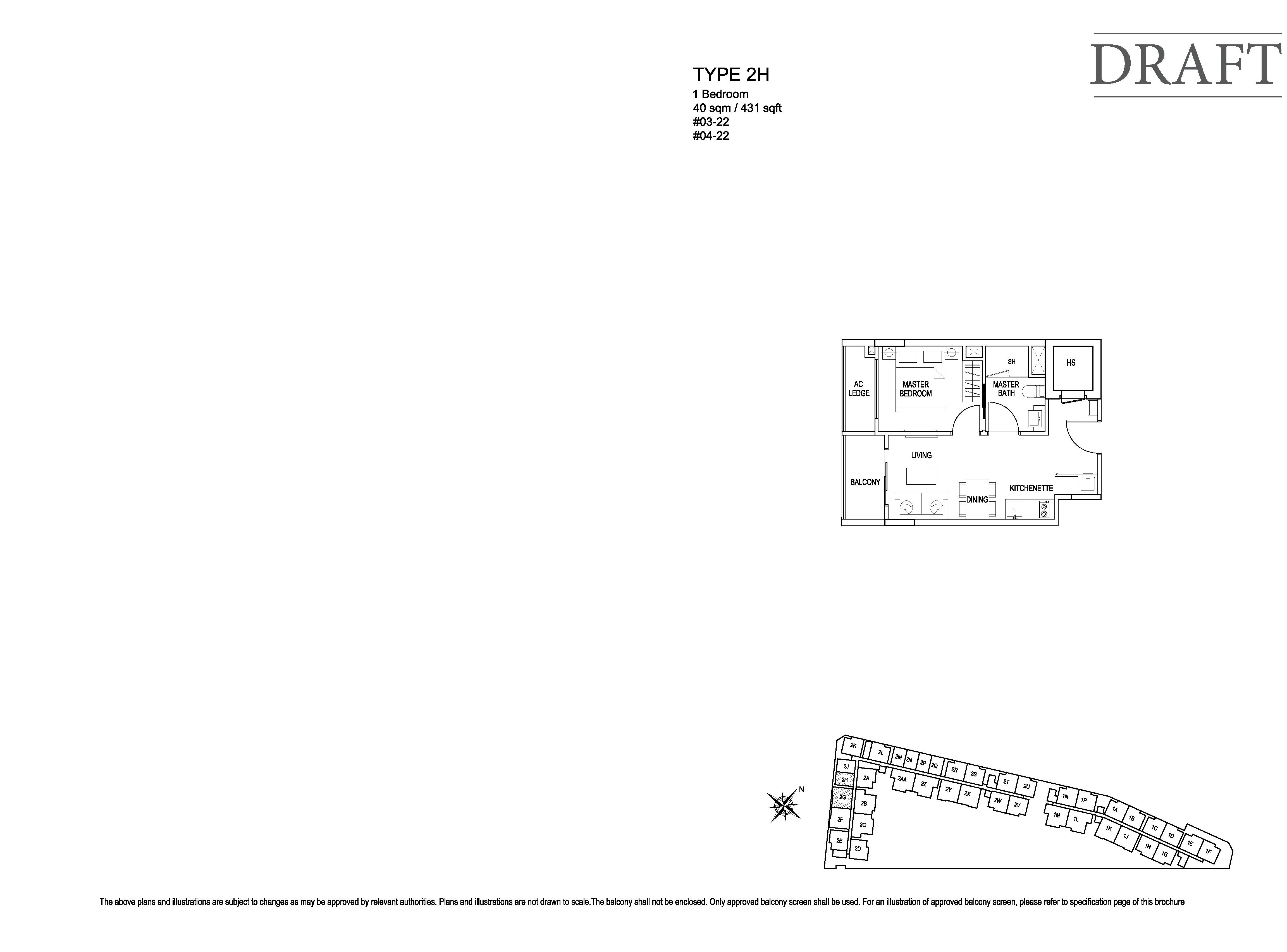 Kensington Square 1 Bedroom Floor Plans Type 2H