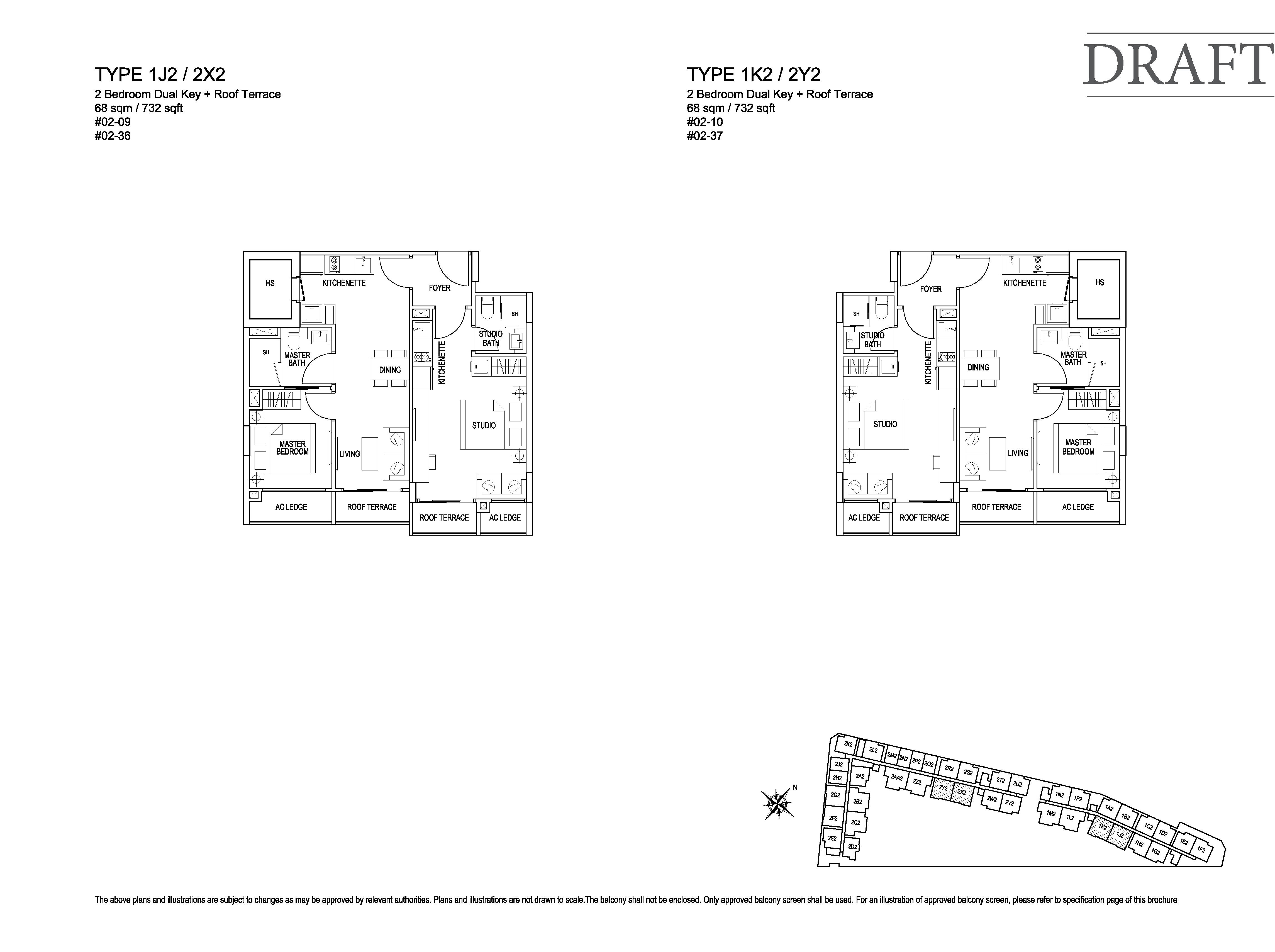 Kensington Square 2 Bedroom Dual Key Floor Plans Type 1J2, 2X2, 1K2, 2Y2
